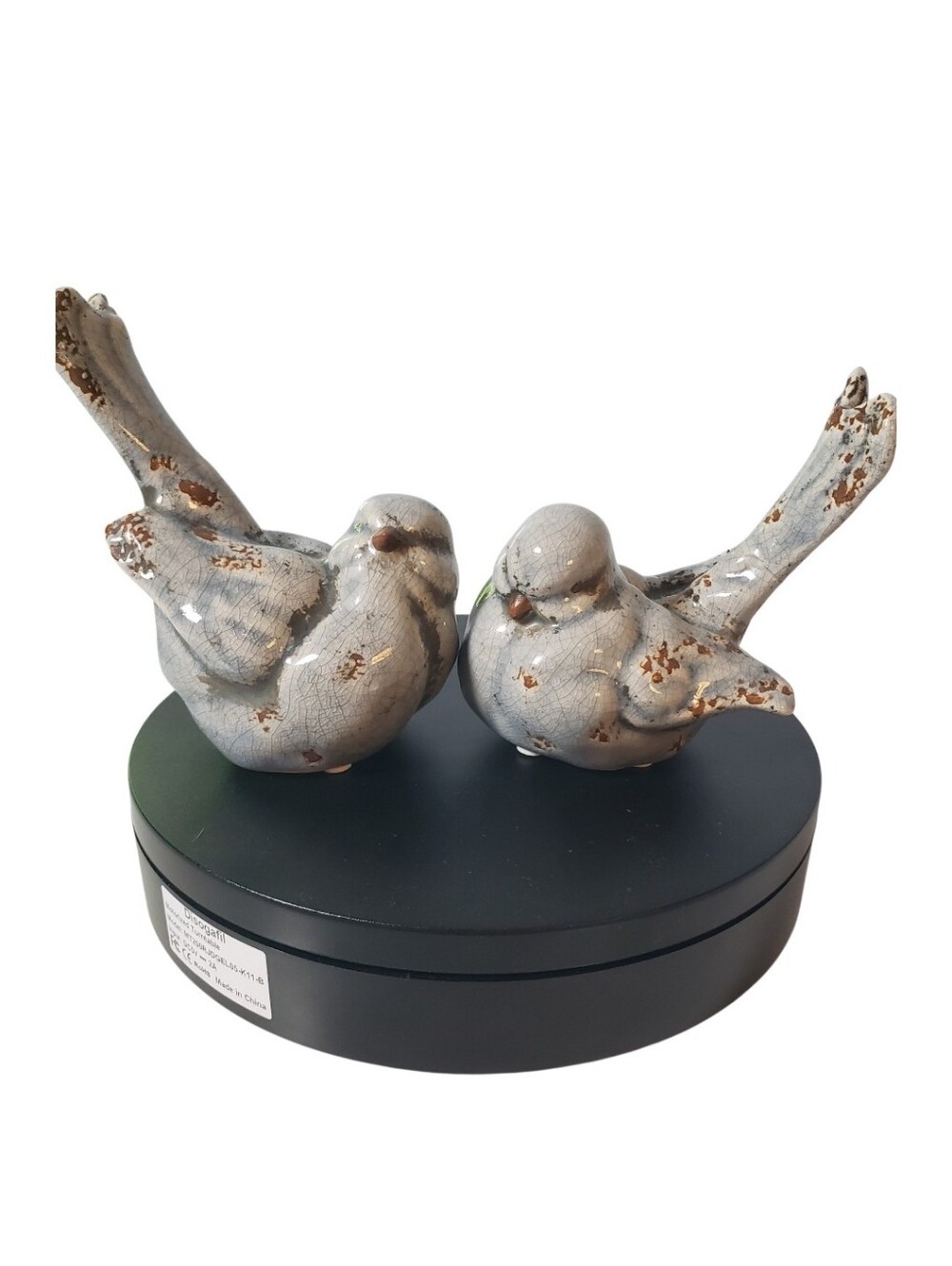 Recollections Ceramic Bird Pair Love Birds Distressed FInnish Pale Blue Rust 2